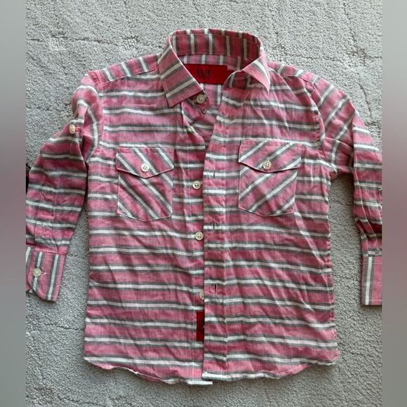 Elie baleh button down shirt for boys. Red Striped lightweight cotton sz3 - Picture 1 of 6